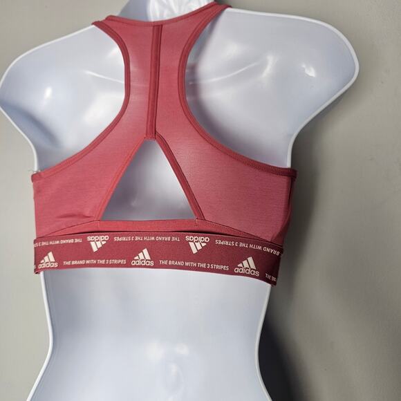 Adidas Sports Bra Pink Mauve Racerback Medium Support Logo Activewear M - Picture 3 of 7